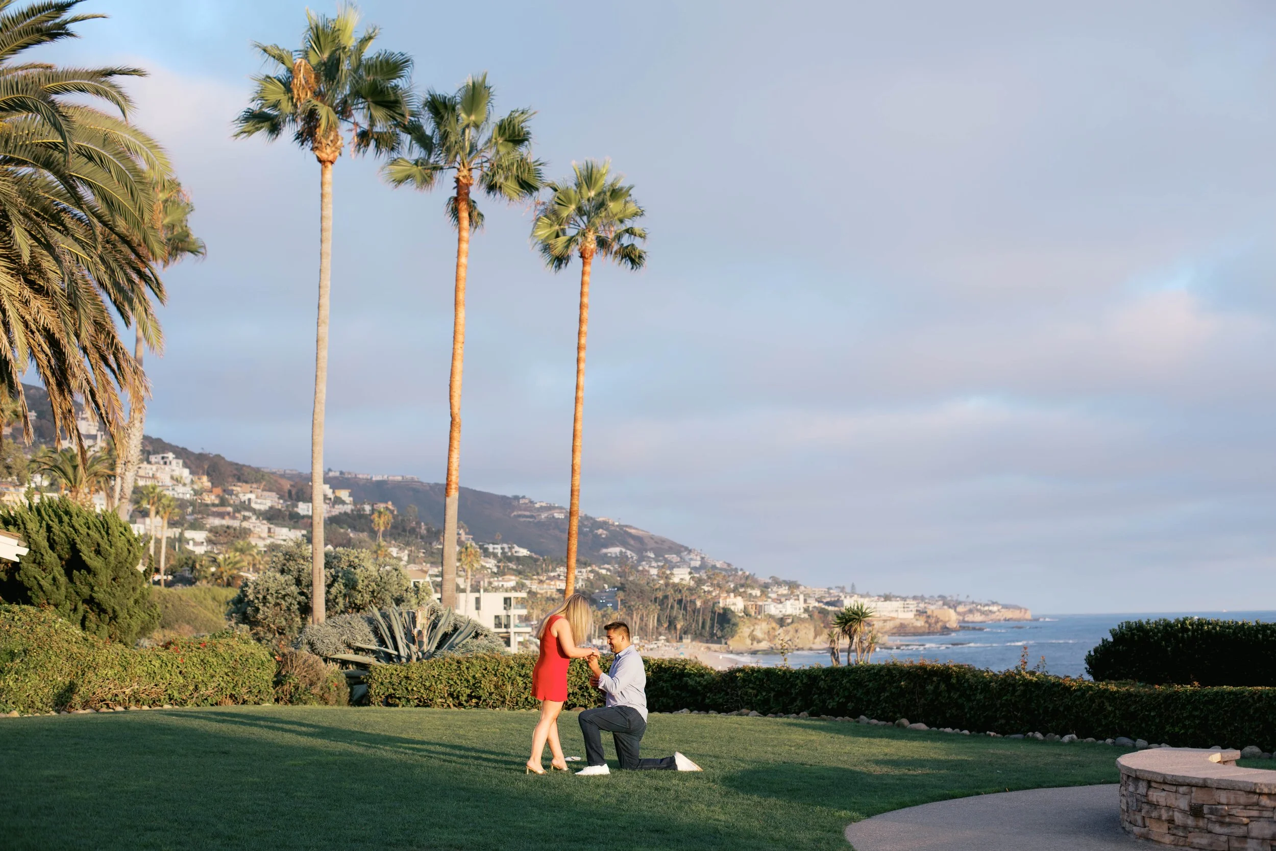 Surprise proposal treasure island laguna beach golden hour