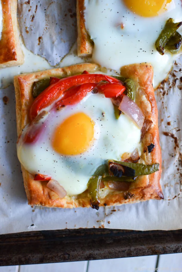 Roasted Vegetable and Egg Puff Pastry Tarts