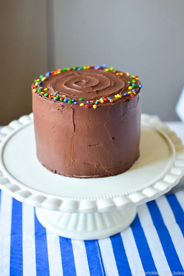Yellow Birthday Cake with Chocolate Sour Cream Frosting