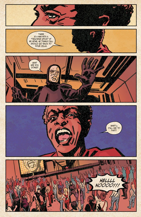 Previews for Bitch Planet #10! Writer: Kelly Sue DeConnick/ Line artist: Valentine De Landro/ Color artist: Kelly Fitzpatrick/ Cover artist: Valentine De Landro & Rian Hughes/ Letterer: Clayton Cowles