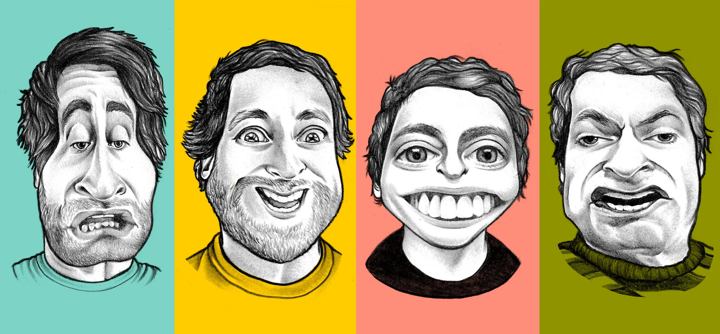 Personal illustration of Thomas Middleditch's Snapchat filter characters. 