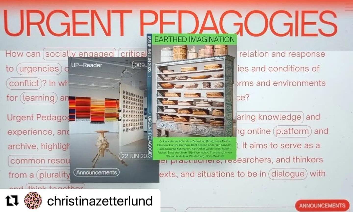 #Repost @christinazetterlund with @use.repost
・・・
It's up!
The Lule&aring; Biennial 2022,Craft &amp; Art reader Earthed Imagination published at Urgent Pedagogics, a platform for inquiry, learning, sharing knowledge, and experiences run by Iaspis and
