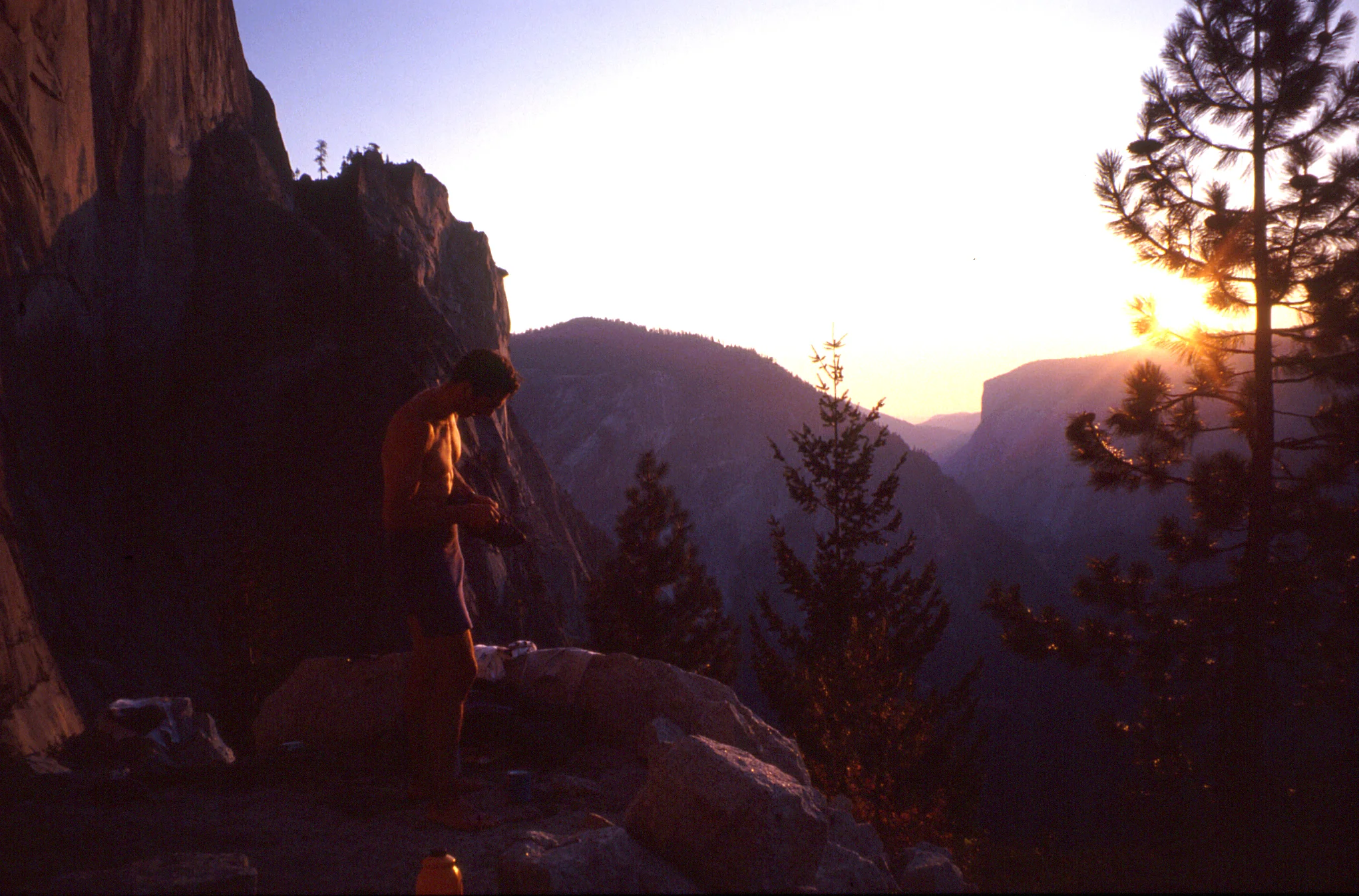 At the base of the northwest face of Half Dome prior to making a free ascent of the Regular Route, 1994.