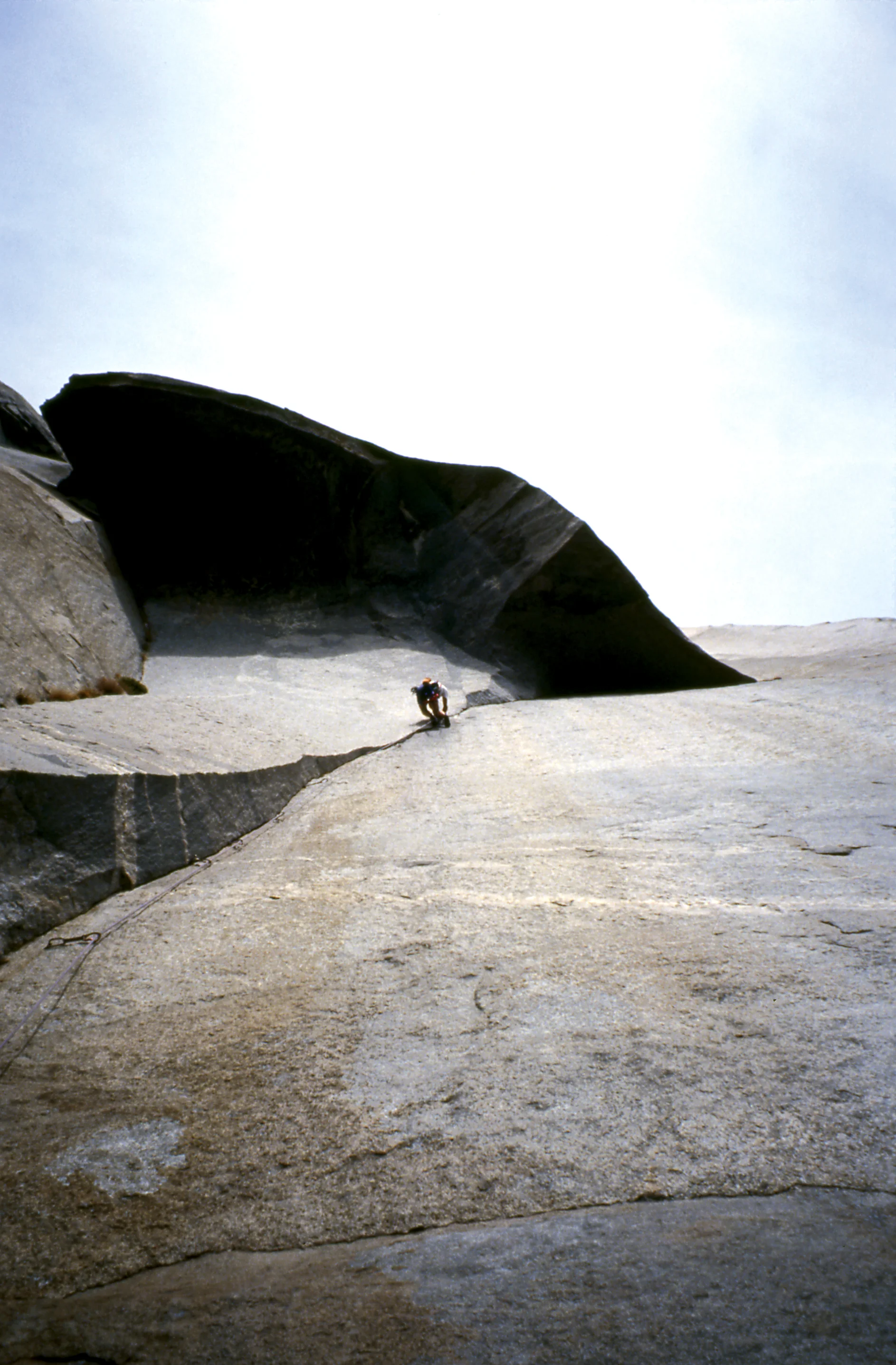 Athol dealing to the Great Roof pitch of&nbsp;The Nose,&nbsp;El Capitan during a 15 hour ascent in 1994.