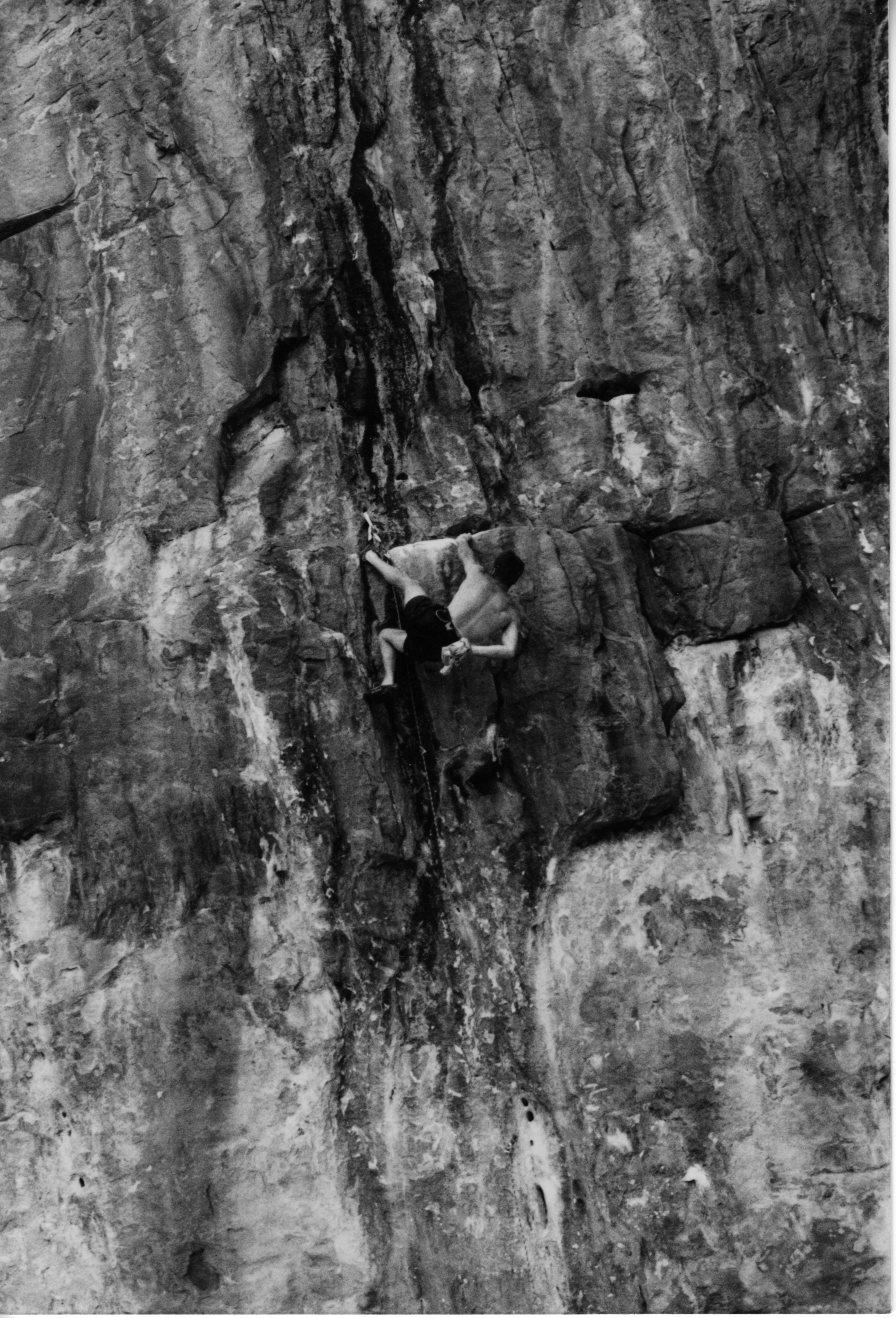 Climbing Daniel-Or-Tiger&nbsp;(30), Sandinista Wall, Mt. Staplyton, Grampians, January '97. An excellent route established by Martin Scheel in 1989.