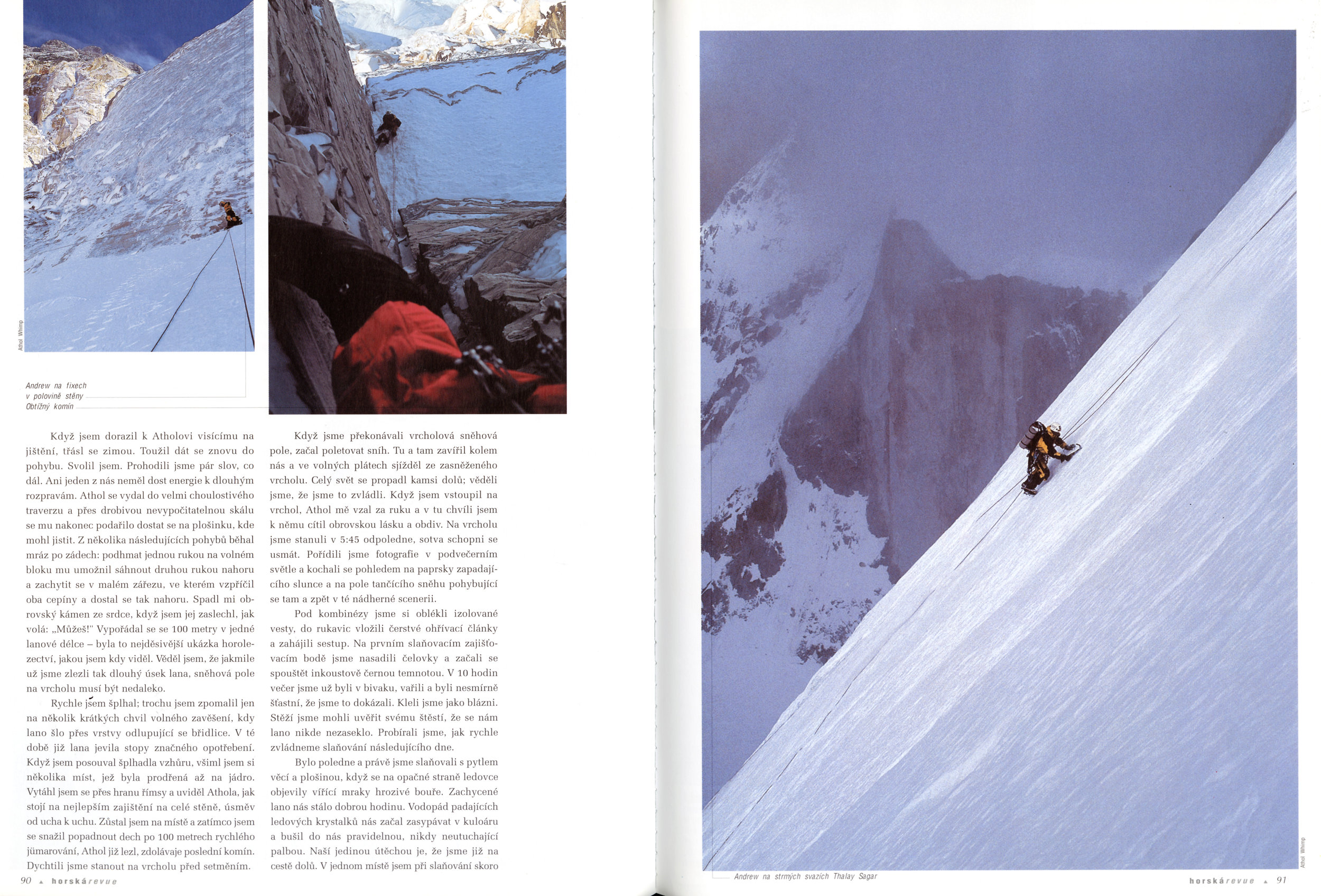 The photo on the left is looking directly up the north face from the top of the lower icefields. From this point we moved left approximately 50 meters and launched up the main couloir. The middle photo, taken by Athol, is looking down from half way …