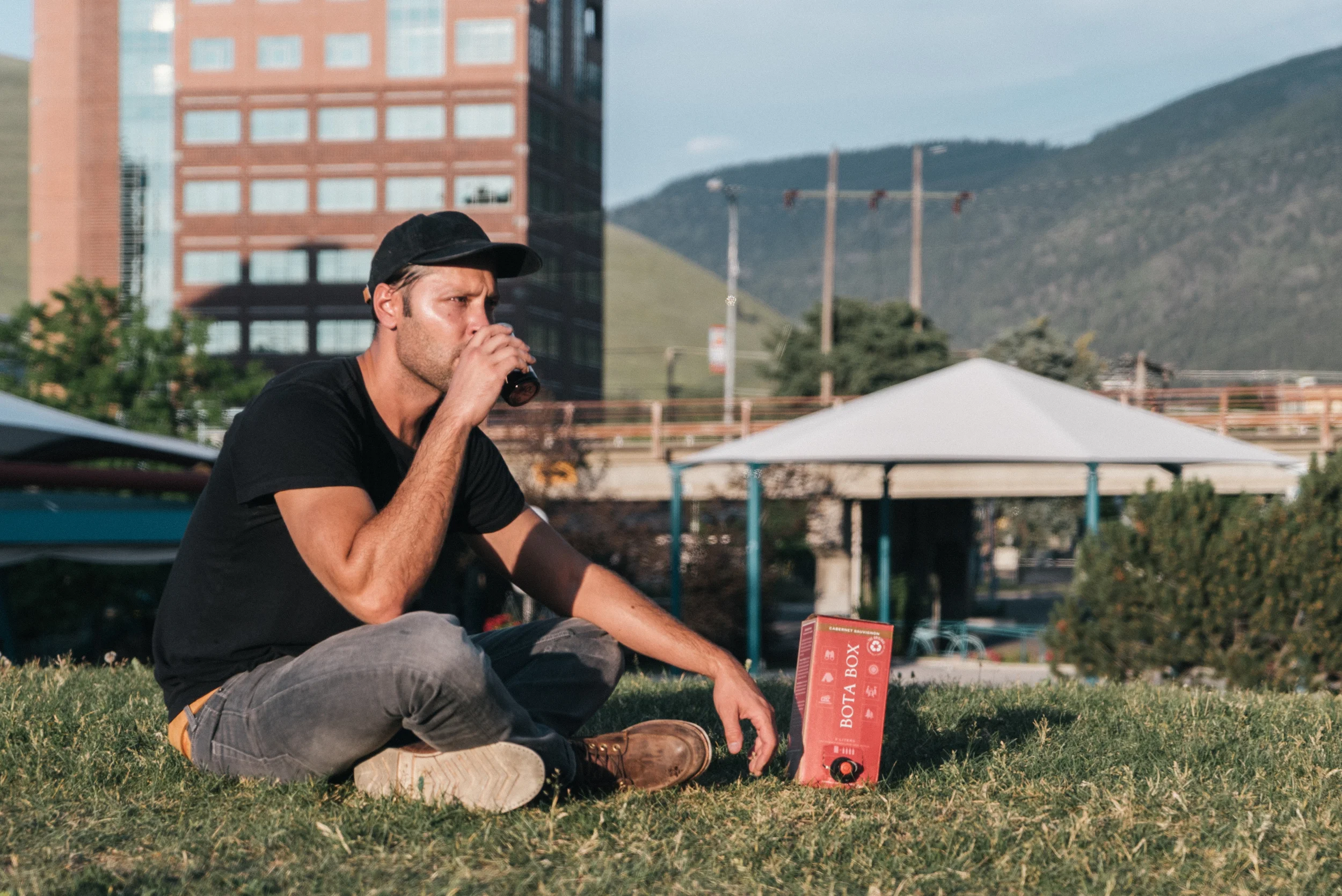 Chlling alongside the Clark Fork River with Downtown Missoula in the Background.