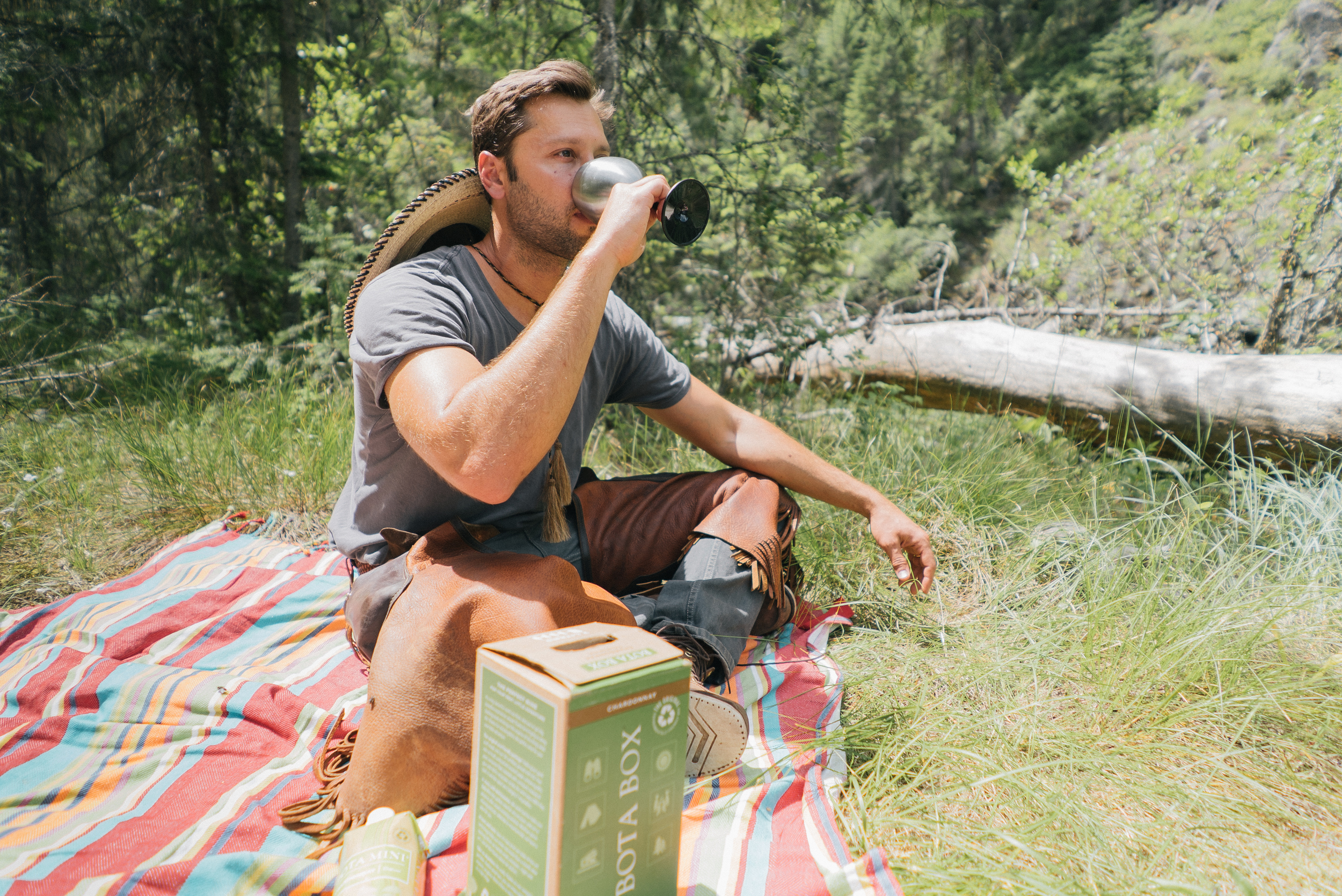 Enjoying a Chardonnay on the trails!