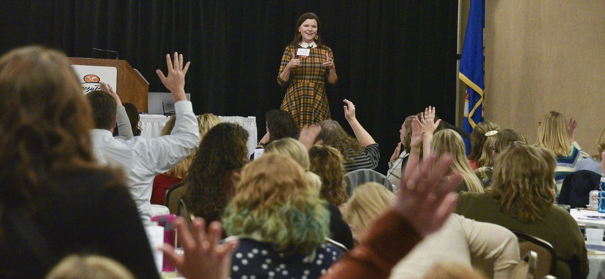plaid dress, pointing fingers, long view.jpg