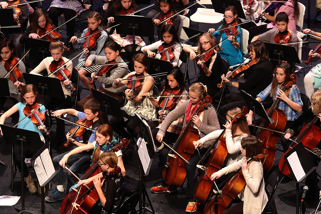 Members of the combined sixth grade string orchestra, from 12 local elementary schools, perform Tuesday January 12, 1016 at the Campbell County School District Strings Gala at the Cam-plex Heritage Center. The gala featured students from sixth grade through high school as well as additional accompaniments by teachers and staff.