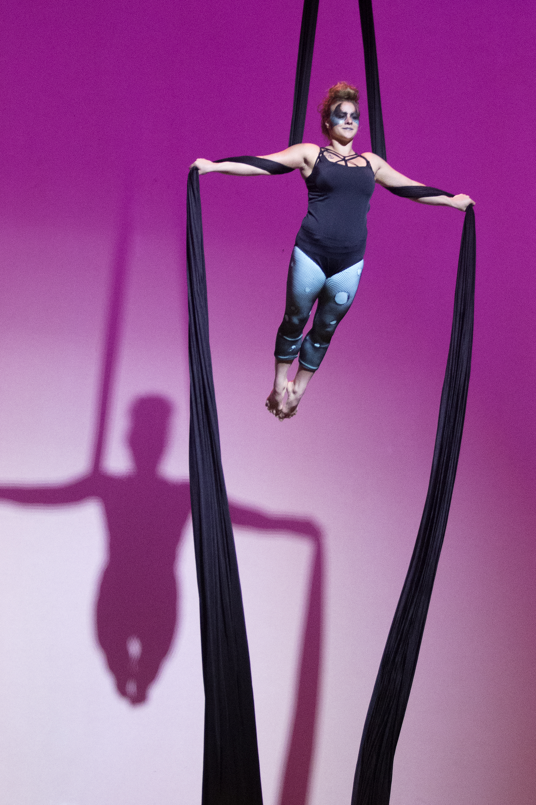 Marla Brooks performs an aerial dance routine on silks during Saturday's Gillette's Got Talent competition at the Cam-plex Heritage Center. Brooks, along with her sister Beaux Brooks and fellow dancer Aubrey Garnica danced to a cover of Taylor Swift's "Blank Space."