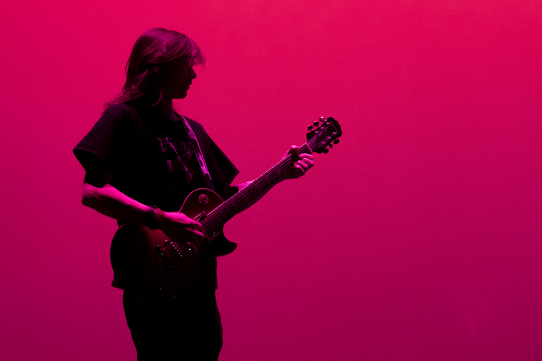 Trevor Rook performs the guitar part from Ozzy Osbourne's "Bark at the Moon" Saturday night during Gillette's Got Talent at the Cam-plex Heritage Center. Rook tied for fourth place in the judge's choice category along with vocal group Fifteen Minutes of Fame.