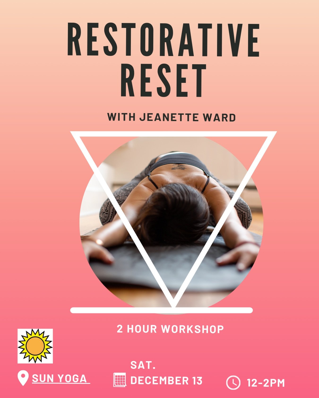2025 is coming to an end. It&rsquo;s time to reflect and reset. 

Join the 2 hour workshop with Jeanette Ward, who shares her 20 plus years of experience in teaching yoga.

Investment in your wellbeing: $55 

📞780.937.3402

Sign up link:
https://sun
