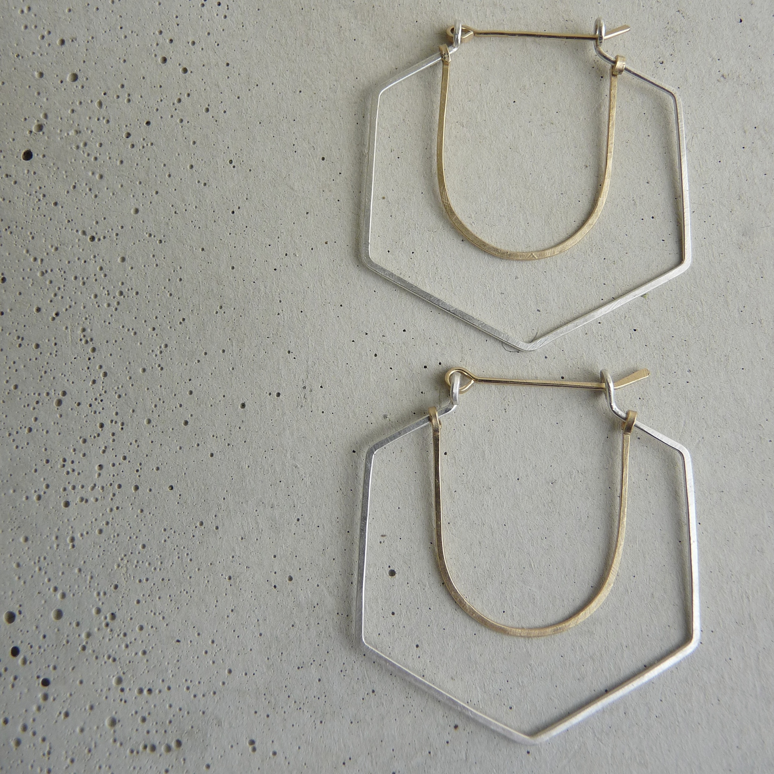 RAVINE hoop earrings, silver and gold geometric hoops, hammered silver hoop earrings, new refined basics