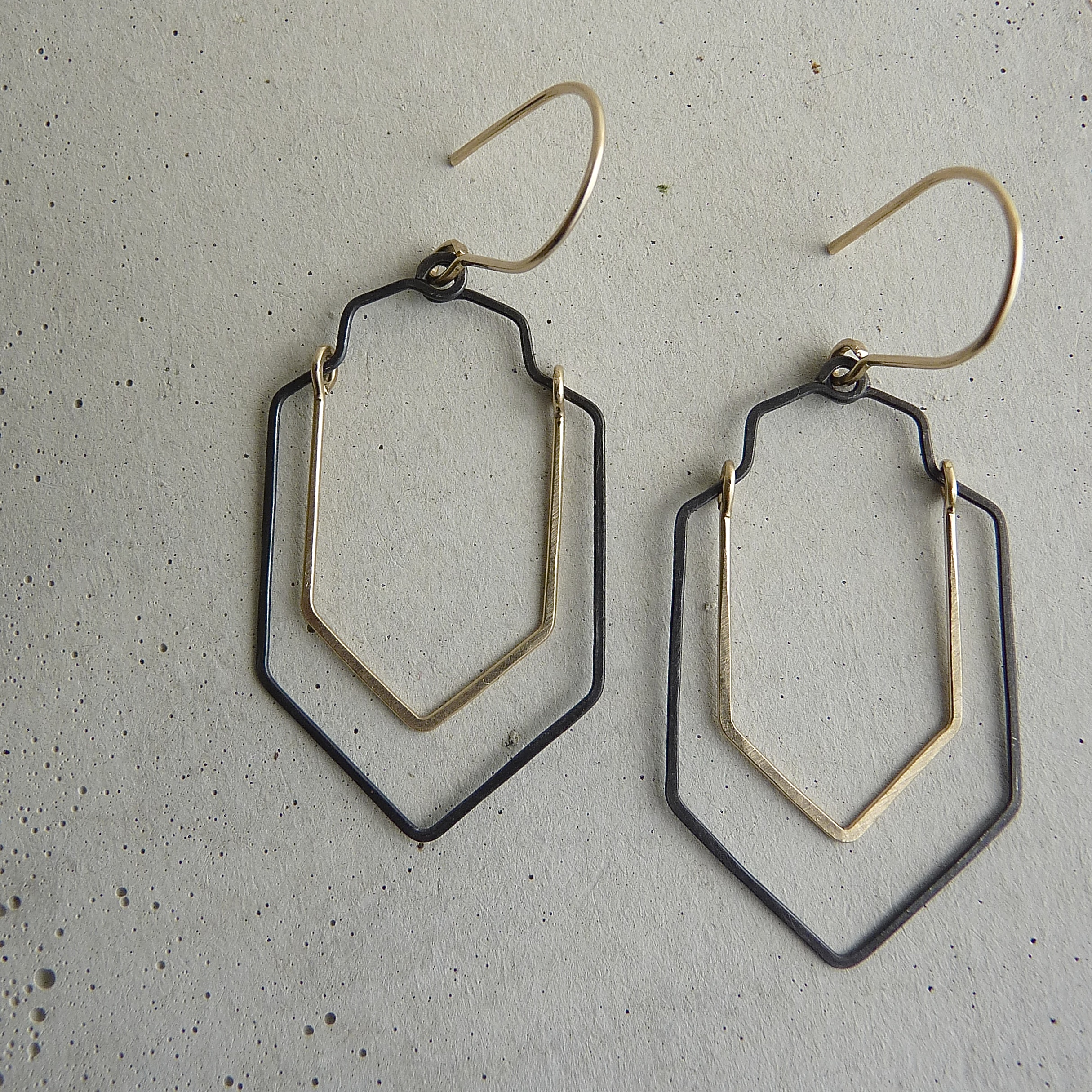 valley earrings, gold and black, modern contemporary, hammered earrings, geometric jewelry, new refined basics