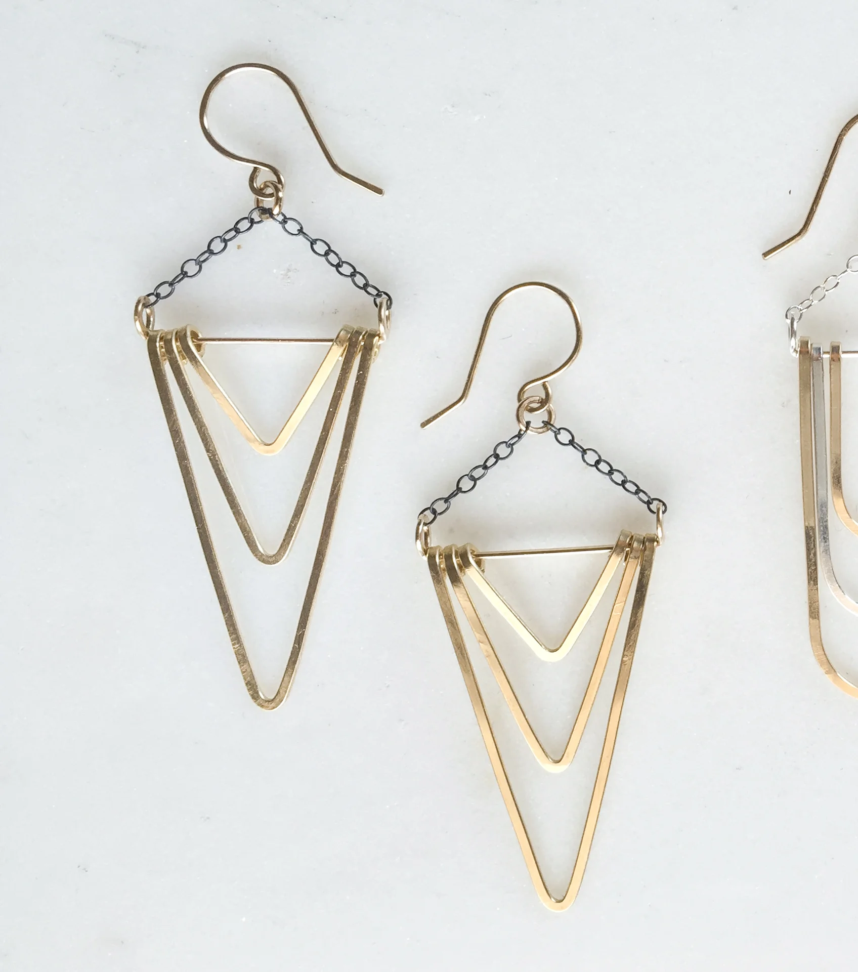 layered gold triangle earrings