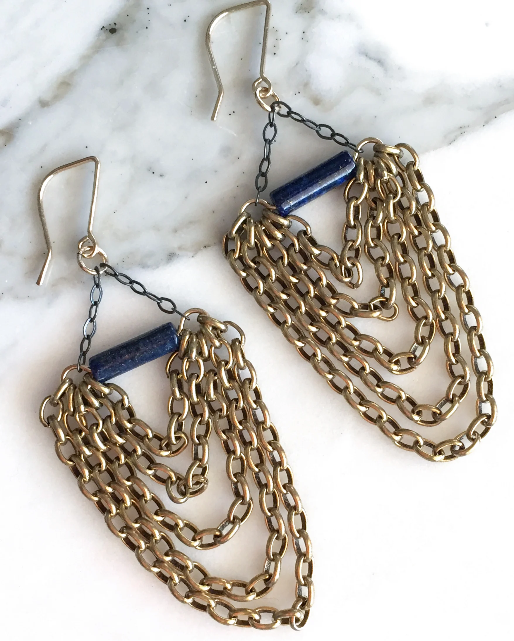 layered chain earrings lapis