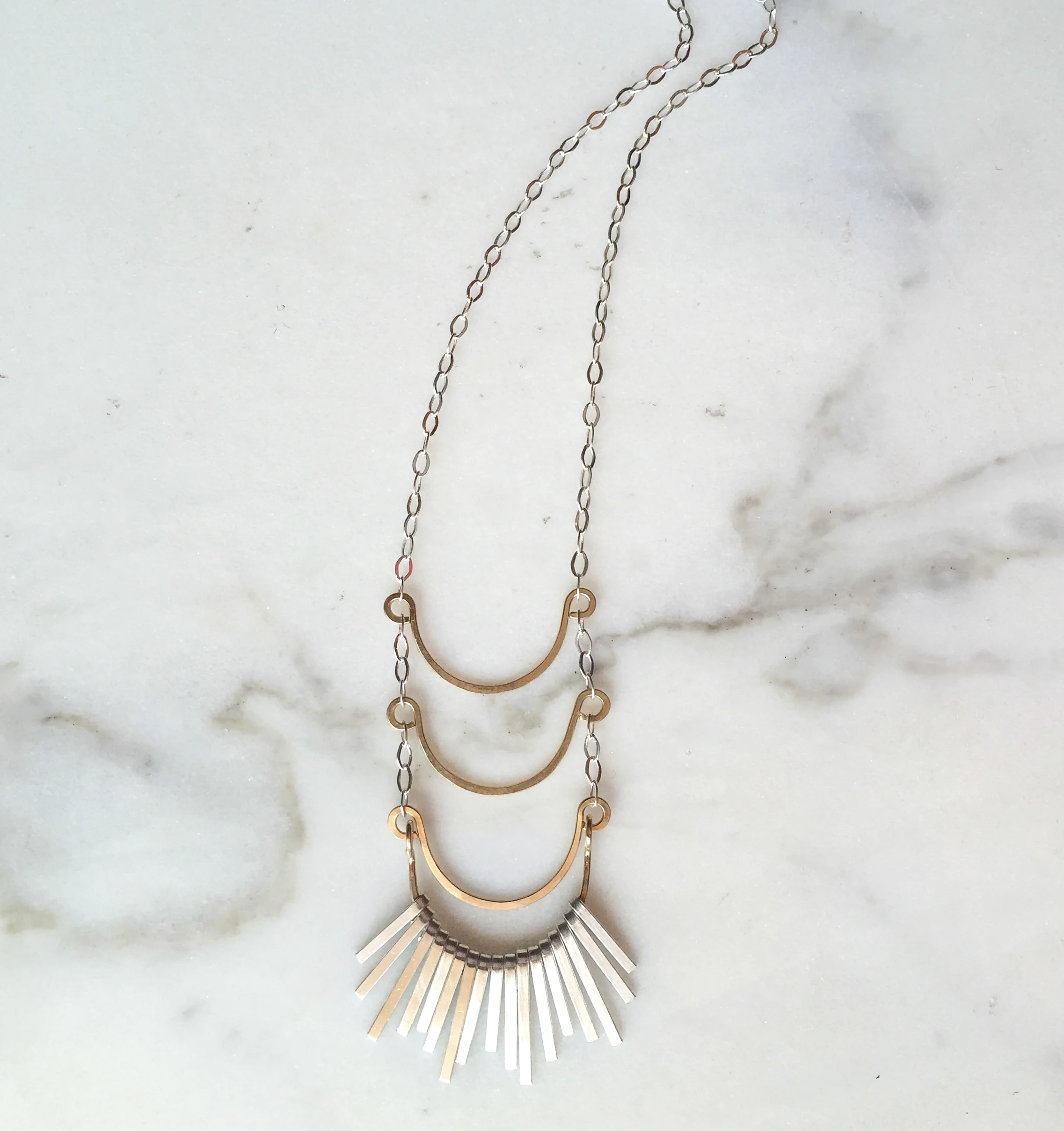 long silver fringe necklace