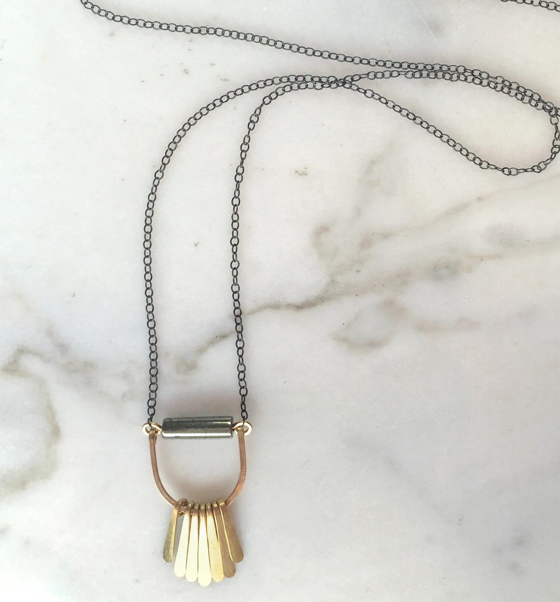 pyrite and gold fringe necklace