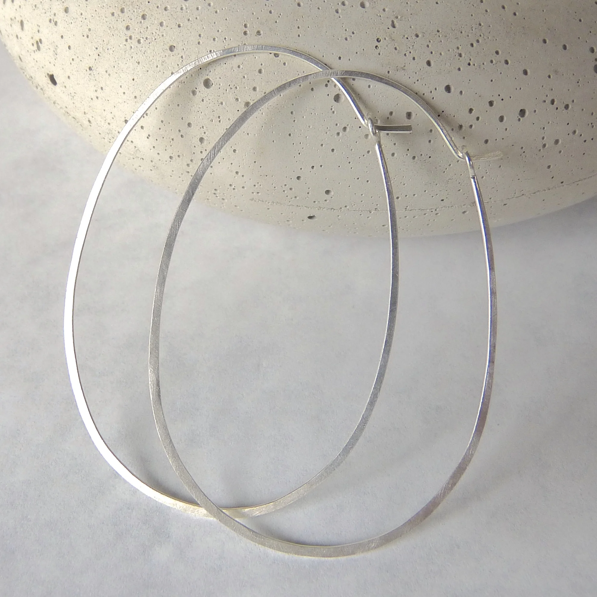 sterling silver oval hammered hoops