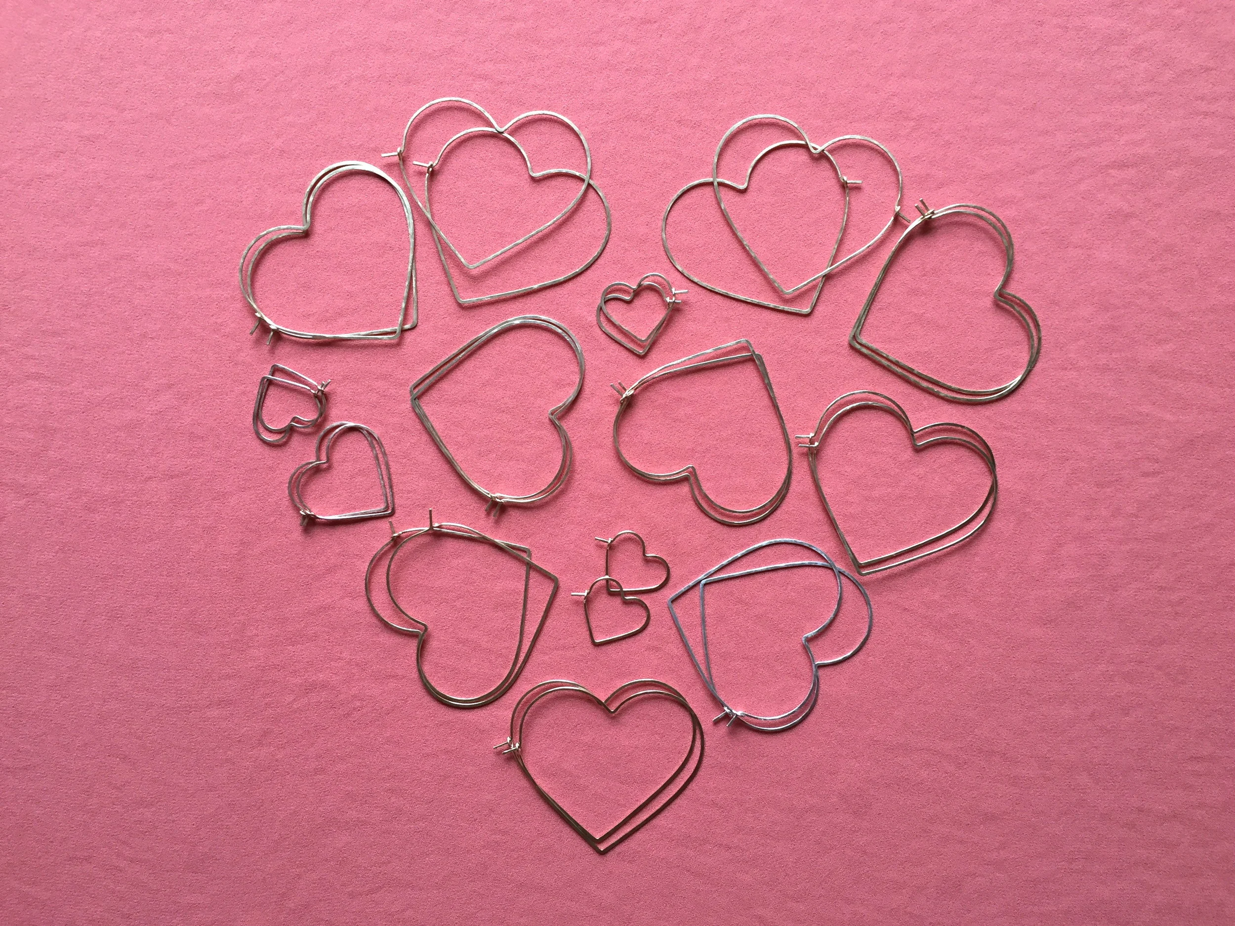 hammered heart hoop earrings