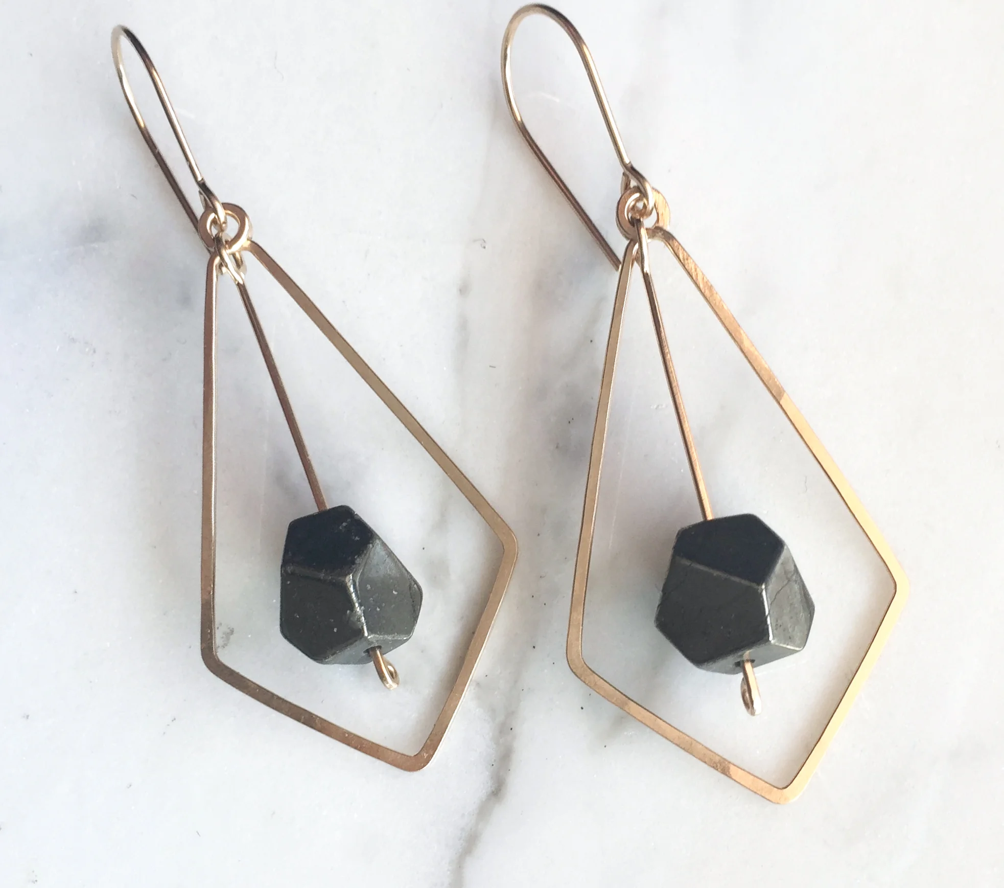pyrite and gold geometric earrings