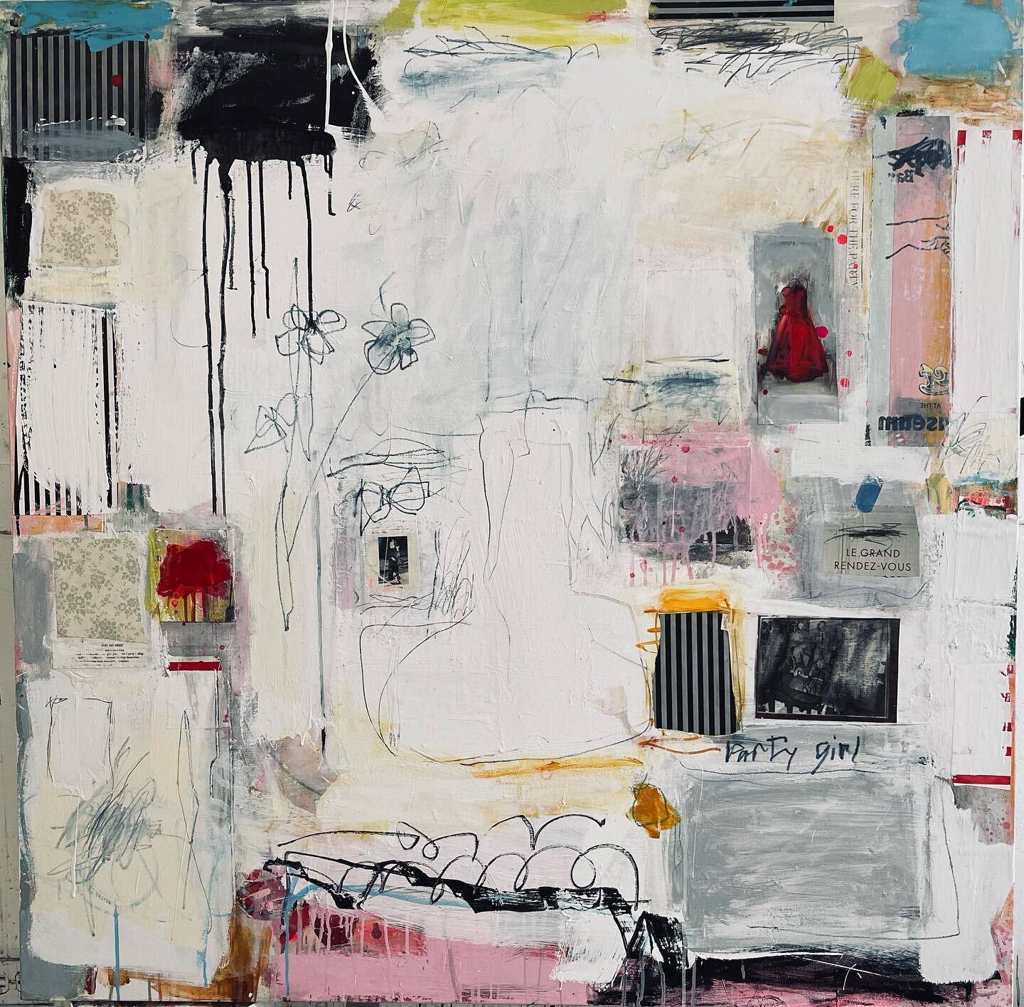 Newest work &ldquo;Part Girl&rdquo; 48x48 on its way to @brgalleries #newwork #contemporarypainting #collectart #interiordesign #creativeprocess #mixedmedia #collage #modernpainting #columbusgalleries #chicagoartists #evanstonarts