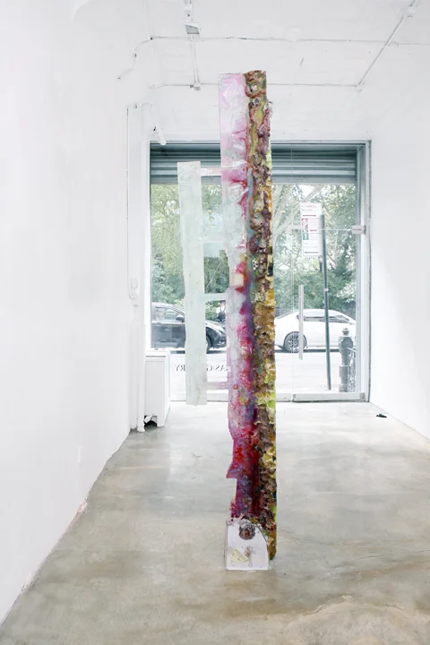 Amy Brener, Proa , 2013, 92 x 17 x 7 in, Resin, foam, pigment, hydrostone, glass, plexiglass, found objects 