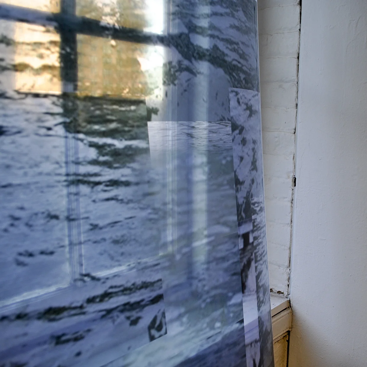 surface, ground (d etail) , 2014, d igital composit print on acetate, digital prints on mylar, florescent lights