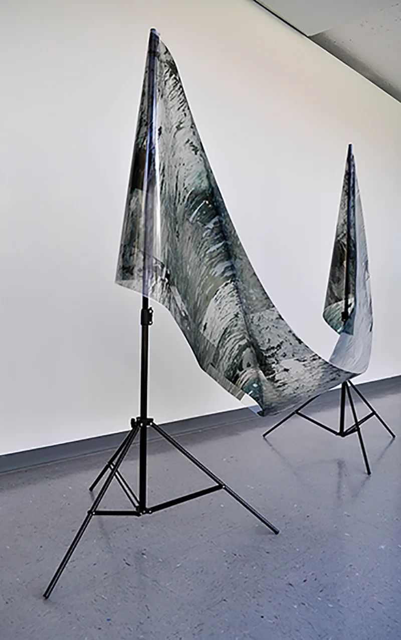 flood prop 2 , lift kit stands, acetate digital print, 32 x 24 in, 2015