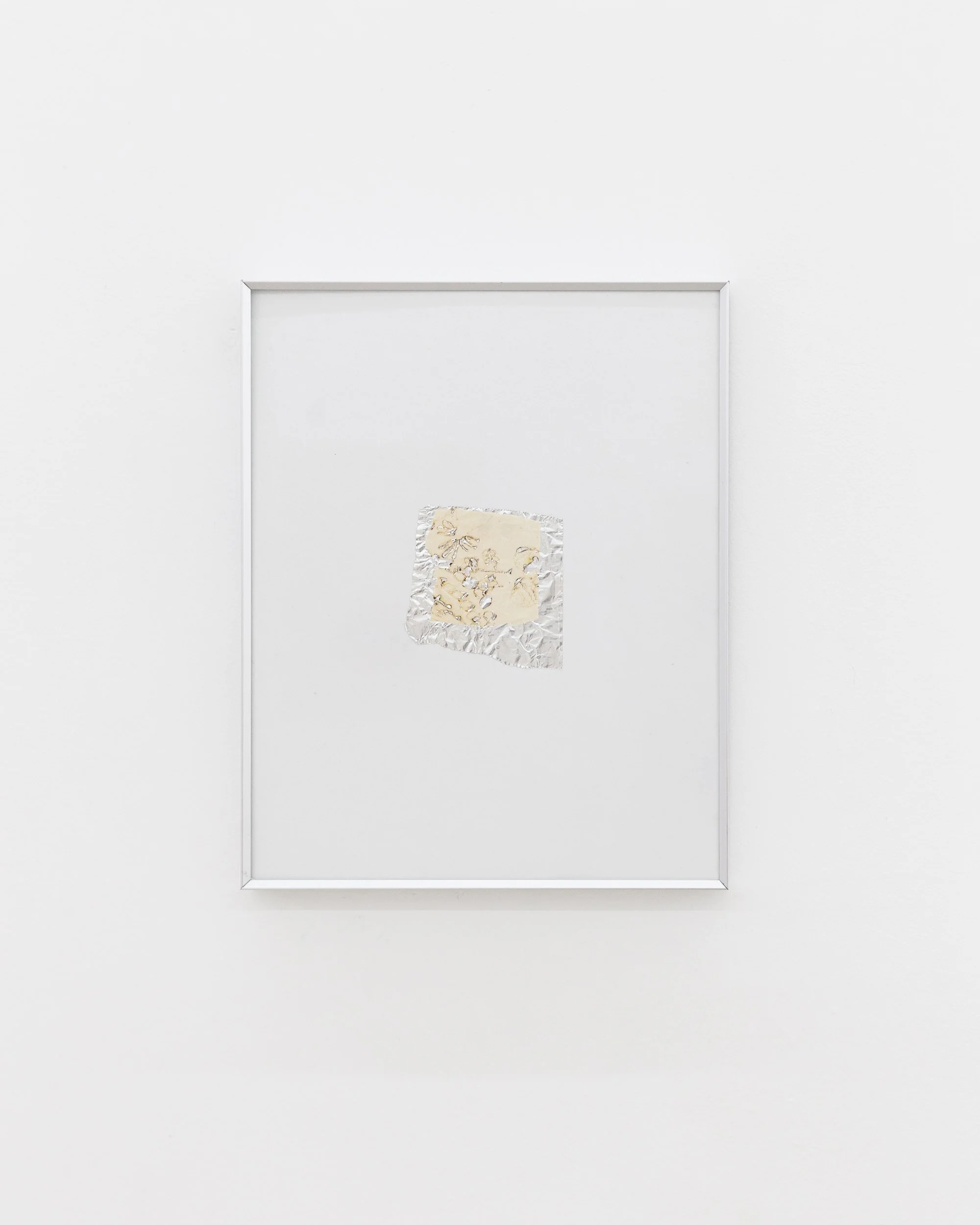   Lace I (after William Henry Fox Talbot) , 2026, Tin Foil, silk on paper, 8 x 10 inches 