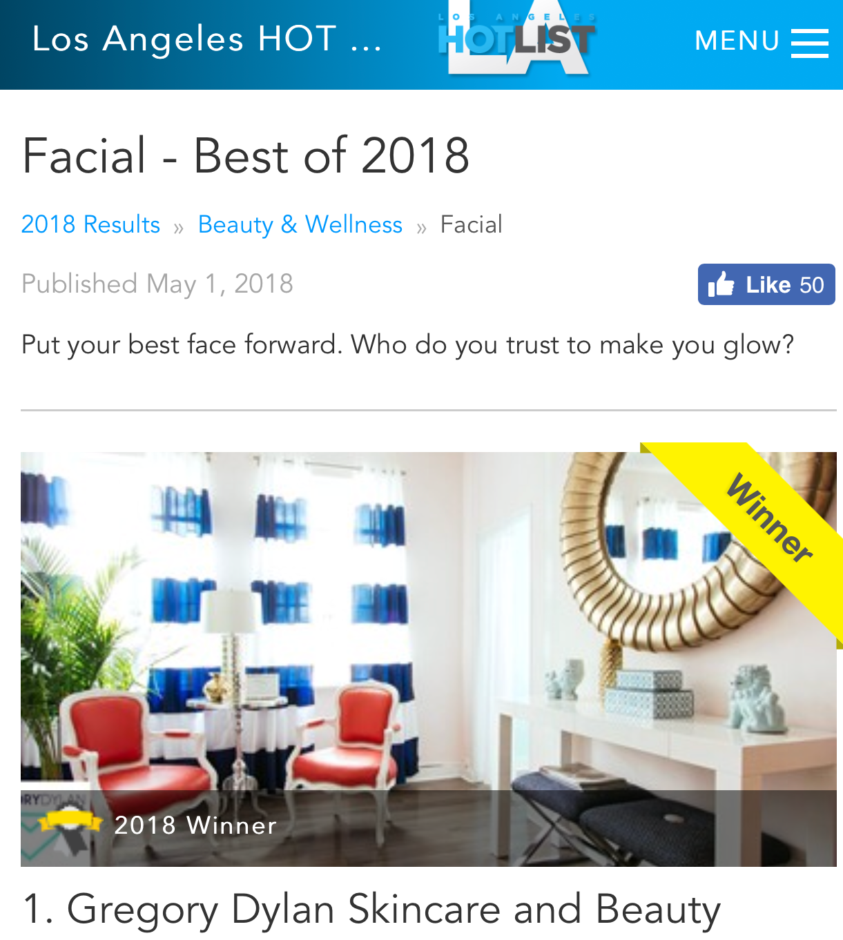 Los Angeles Hot List 2018, Best Facial: Gregory Dylan
