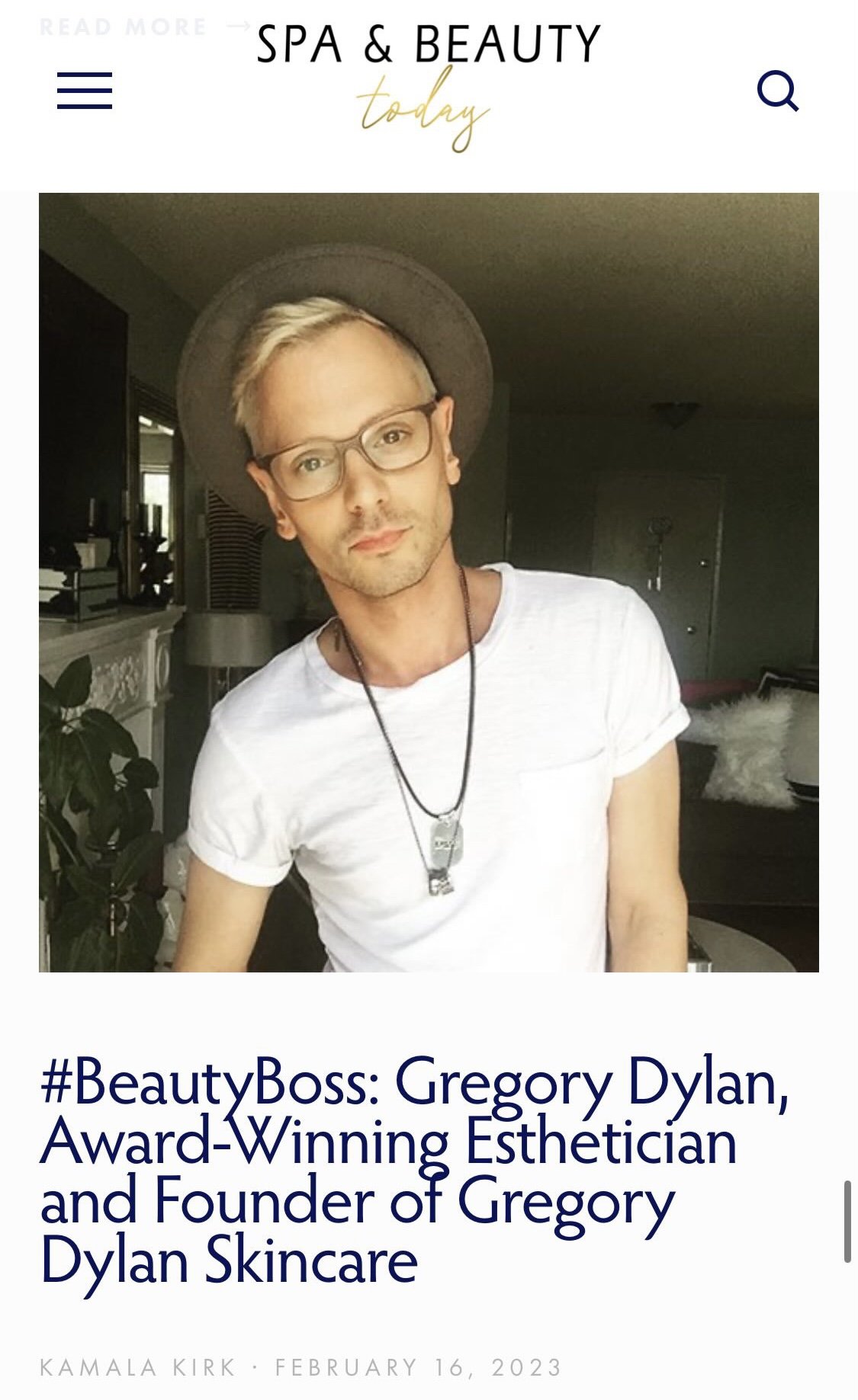 Gregory Dylan featured in Spa and Beauty Today #BeautyBoss