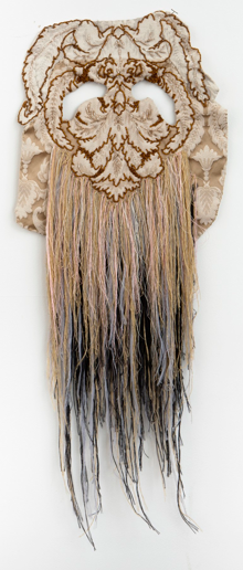 Rachel Frank Mapping Mask, 2012 Glass Beads, Upholstery Fabric 36 x 13 in $1,100