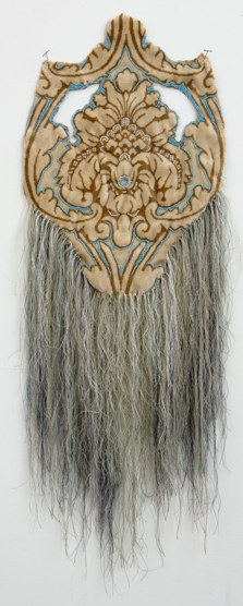 Rachel Frank Dripping Mask, 2012 Glass Beads, Upholstery Fabric 36 x 15 in $1,100