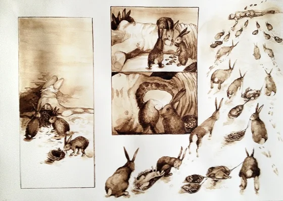 Krista Dragomer The Host, The Passage , 2013 Walnut Ink on Paper 37 x 15 in $1,500