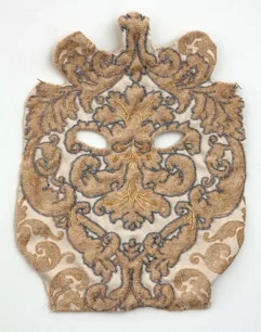 Rachel Frank Curly Mask, 2013 Glass Beading, Upholstery Fabric 18 x 13.5 in $800