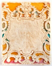 Catherine Lan Magic Mirror V , 2012 Acrylic, Pearlescent Acrylic, Iridescent Acrylic, Gold Pigment on Faux Fur 21.5x17.5 in $ 2500