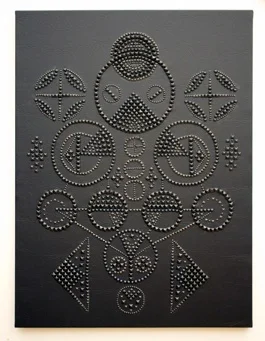 Evie Falci She Knows , 2012 Studs on Pleather 36 x 48 in $3,500