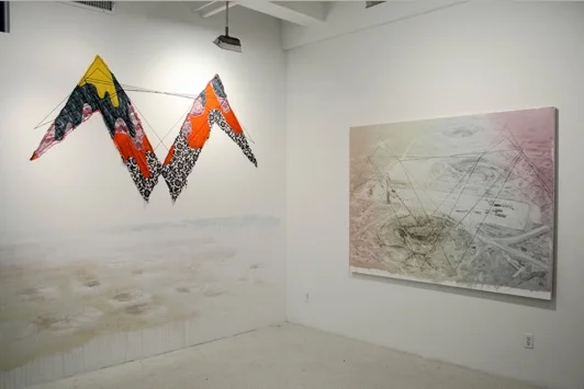 Eric LoPresti / Amanda Browder Forced Collaboration (Eric on Amanda), 2012 Acrylic, graphite, tape, and sculpture on wall 16x10 feet (installed) $ 7500
