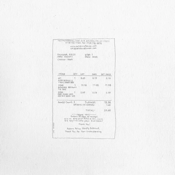 Karl LaRocca Receipt *: 40120, 2011 Graphite on paper 10 x 10 inches $450 framed