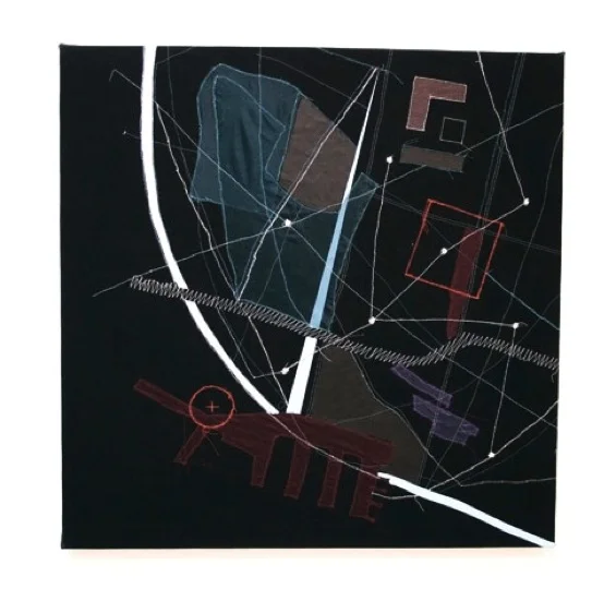Christine Gedeon Plotting Chelsea, 2012 Thread, fabric, paint on black raw canvas 35 x 35 inches $2500