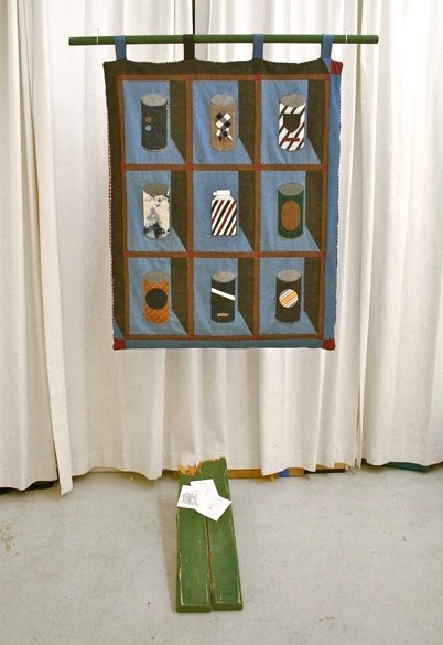 Jacob Rhodes Hawk’s Collecting Quilt, wood and pamphlets 38 x 50 inches $1500