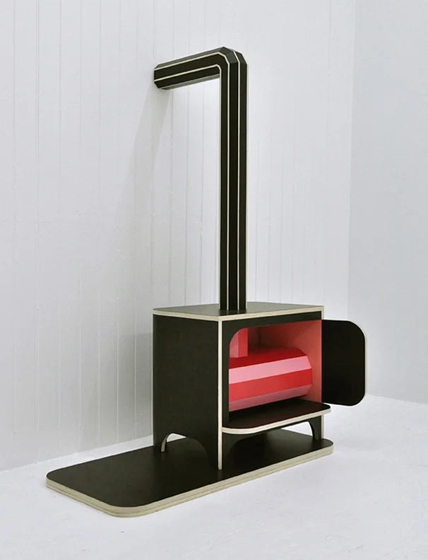 Donald Morgan, Stove , 2012, Acrylic laminate, enamel, rubber, and maple plywood, 55" x 37" x 26"