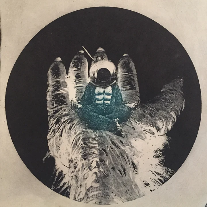 Karl Erickson, We Could Be Transcendent Apes, solarplate print, 7x7", 2016