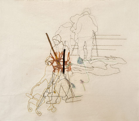 Fanny Allié, Crossroad, 2015, Embroidery on fabric, 24 x 22"