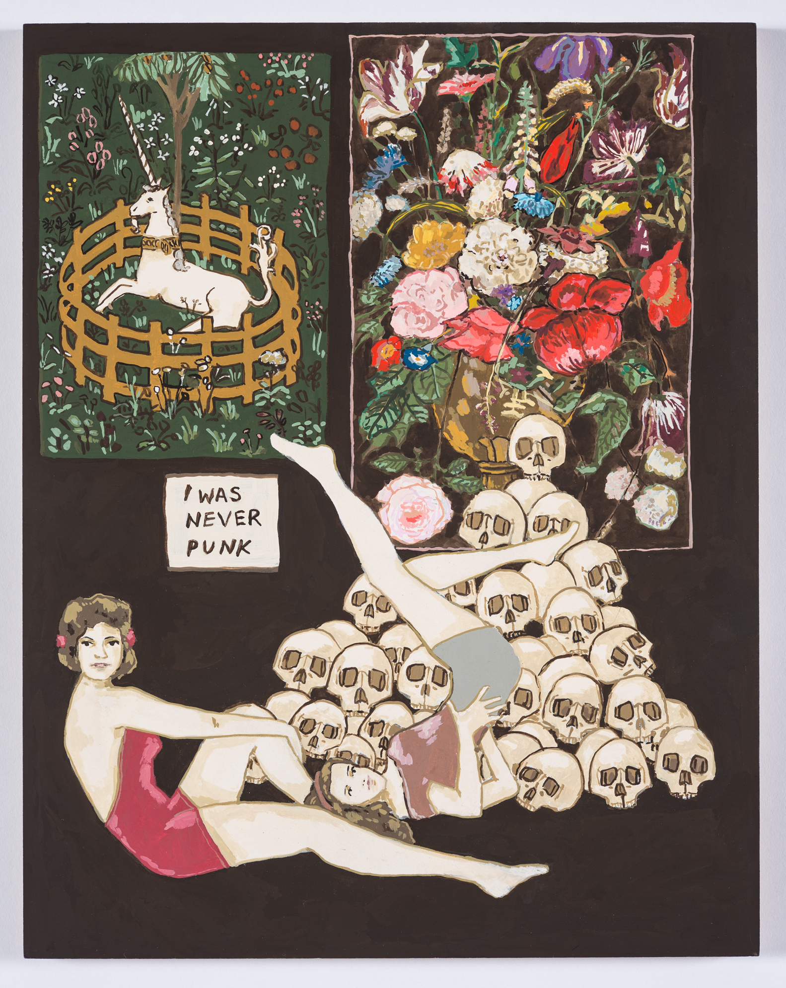 Kristin Lamb "Never Punk, 2016"/ Gouache on Paper on Panel/ 11 x 14"