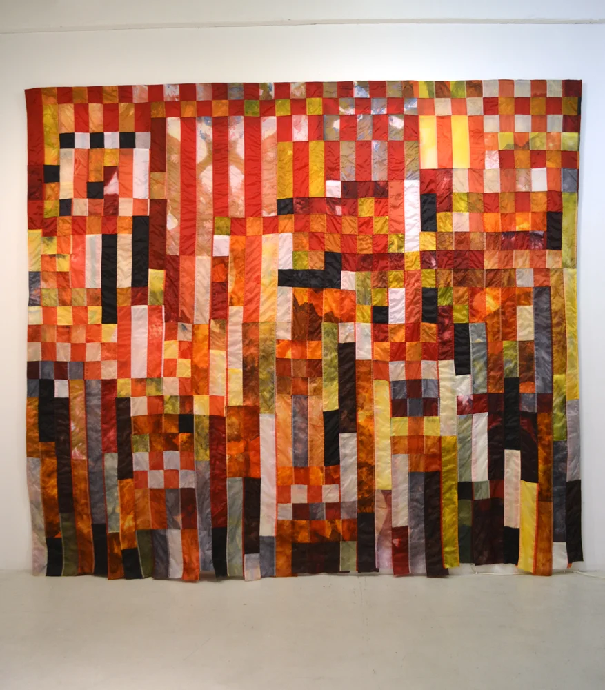 Bonfire, 2017, American flags, nylon dye, bleach, 124”x112”