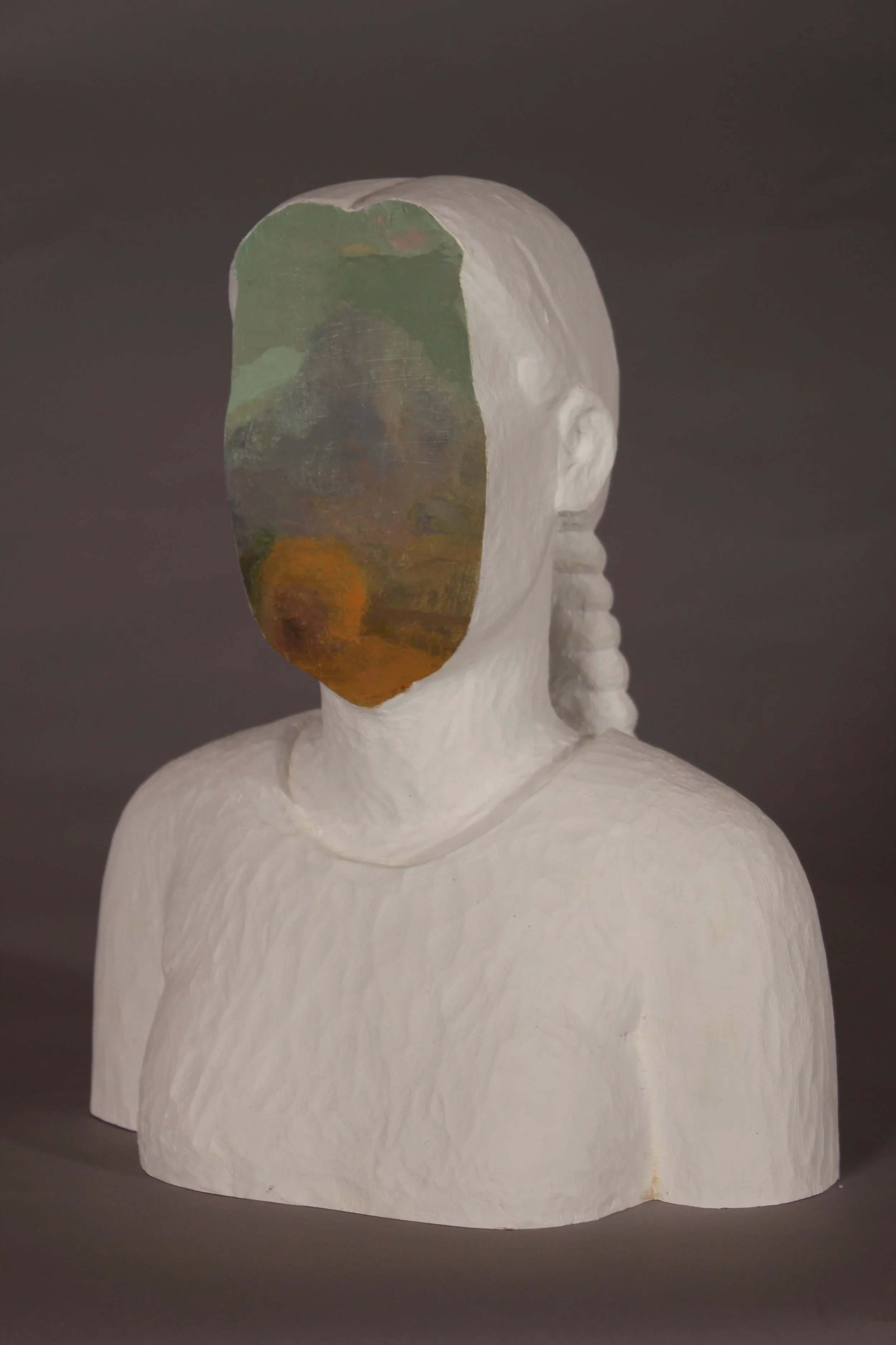 Sachiko Akiyama (in collaboration with painter Rick Fox) "Between Here and There", wood and paint, 10 1/2" x 7" x 11 1/2"