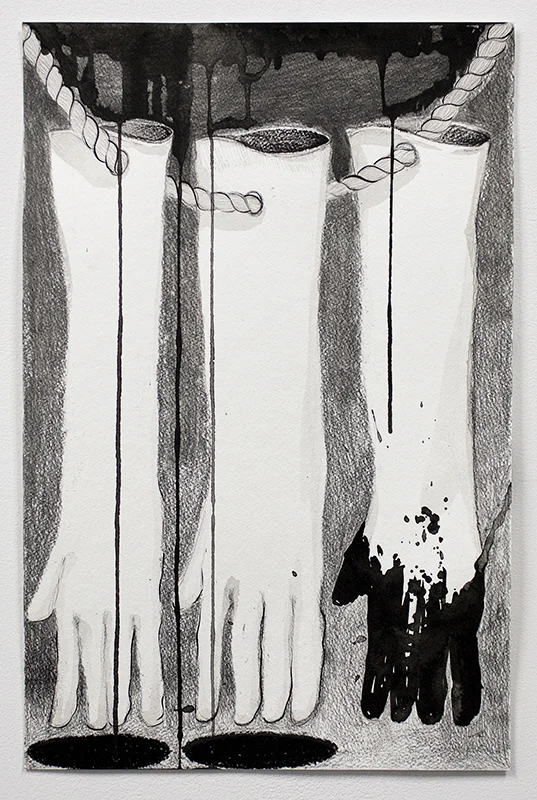 Cindy Ji Hye Kim "Birthday Wishes" 2017, charcoal, graphite, and ink on paper, 11" x 17"